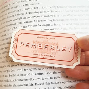 Pride and Prejudice Sticker, Pemberley Sticker, Jane Austen Sticker, Mr Darcy Sticker, Waterproof Sticker, Book Lover Gift, Gifts Under 10