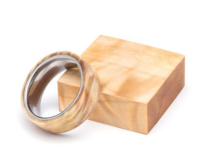 Figured Poplar Wood and Stainless Steel Core ring, Wood Ring for Men, Wood Ring for Women, Wedding Band, Everyday Ring