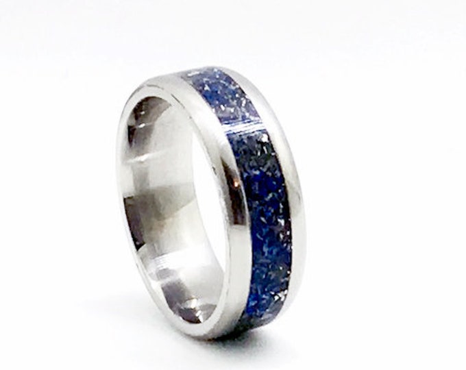 Titanium, Meteorite , Lapis Lazuli, Meteorite Wedding Band, Men's Engagement Ring, Titanium Ring, Meteorite Ring