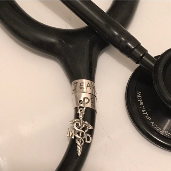 Stethoscope ID tag, Fine Silver, Sterling Silver, Hand Stamped Stethoscope ID ring, personalized, engraved, Nurse, Doctor, Graduate