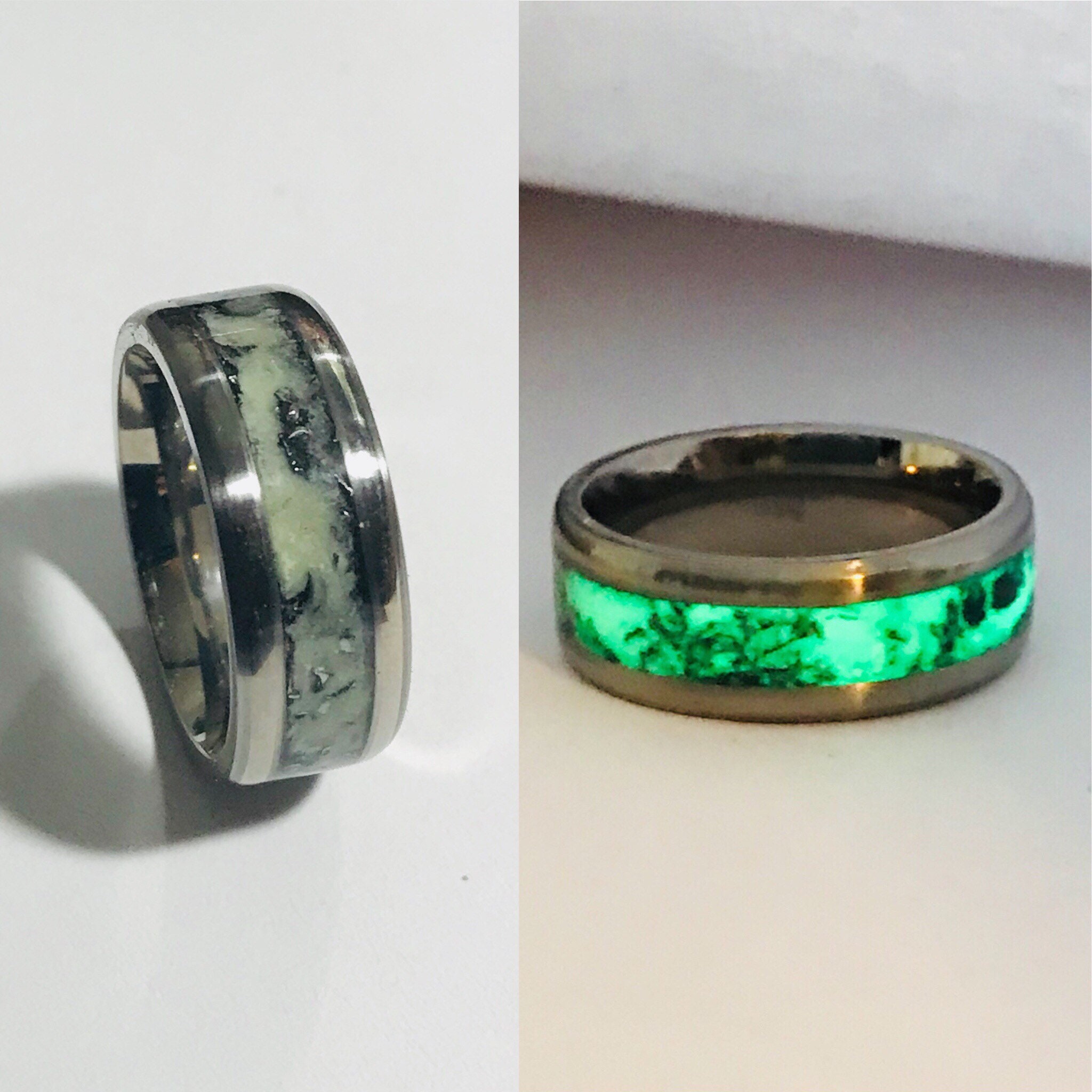 Engravable Sun And Moon Glow Rings For Couples In Titanium