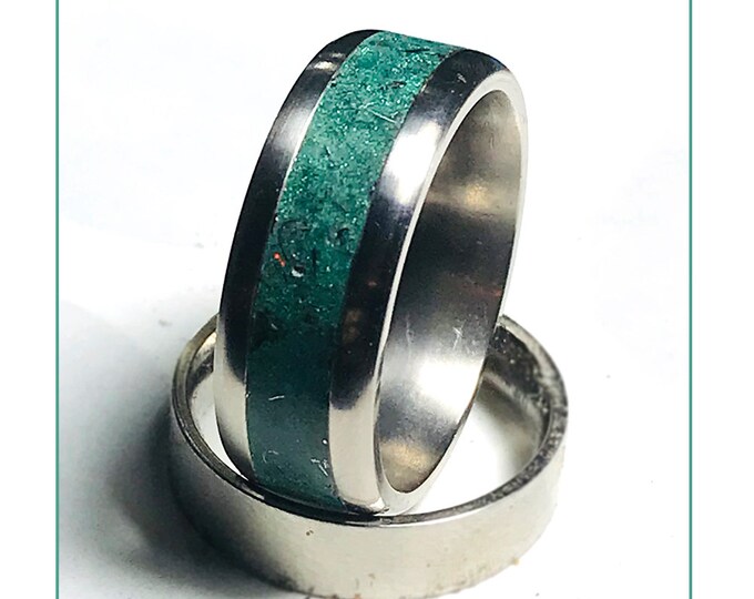 Titanium - Meteorite Glow Ring - Opal - Green Glow Ring - Men's Engagement Ring - Green - Meteorite Ring - Meteorite Wedding Band