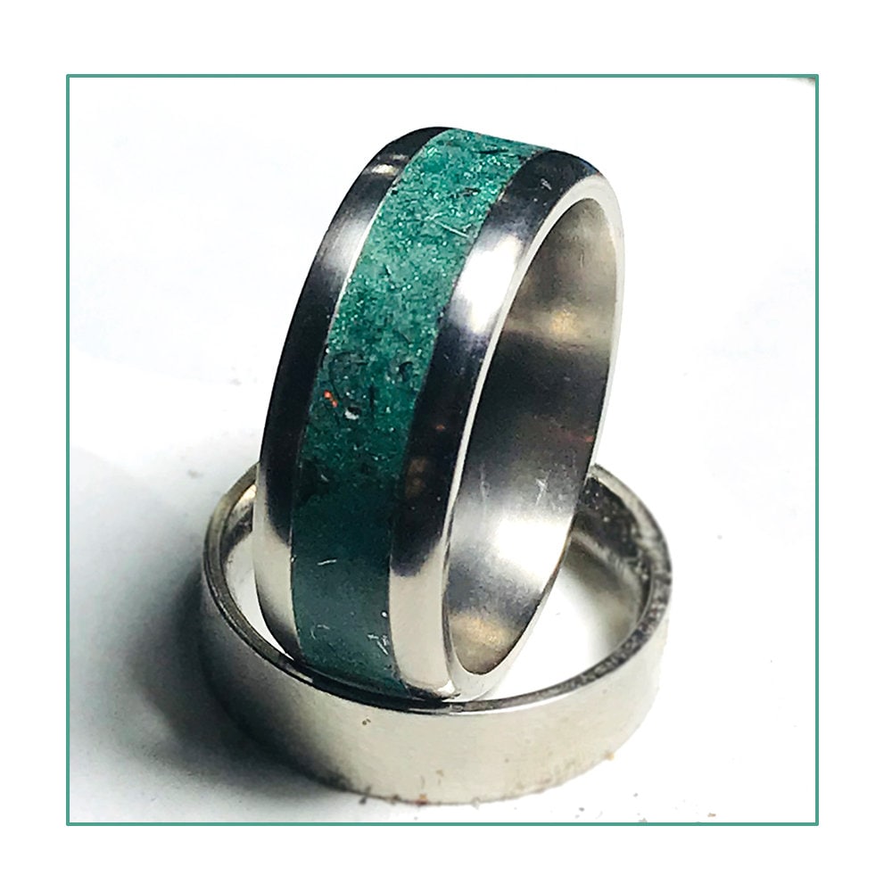 Titanium - Meteorite Glow Ring - Opal - Green Glow Ring - Men's Engagement  Ring - Green - Meteorite Ring - Meteorite Wedding Band