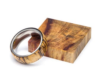 Spalted Tamarid wood and Stainless Steel Core ring, Classic Wood Ring, Wood Ring for Men, Wood Ring for Women, Wedding Band, Everyday Ring