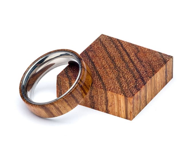 Zebra Wood and Stainless Steel Core ring, Classic Wood Ring, Wood Ring for Men, Wood Ring for Women, Wedding Band, Everyday Ring