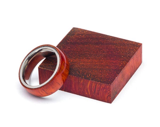 Padauk Wood and Stainless Steel Core ring, Classic Wood Ring, Wood Ring for Men, Wood Ring for Women, Wedding Band, Everyday Ring