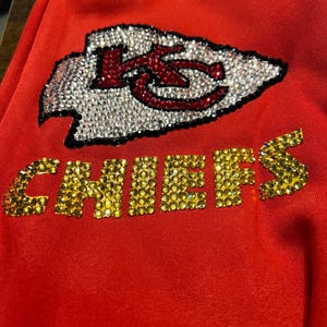 XL unisex Kansas City lined jacket with rhinestone embellishments-Bling Football Jacket, Sparkly Game Day Coat, Vintage Inspired KC Fan image 6