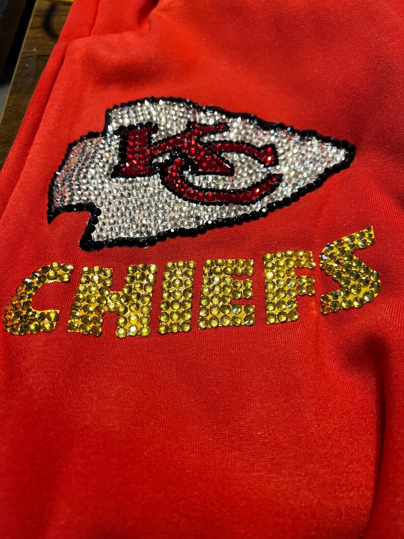 XL unisex Kansas City lined jacket with rhinestone embellishments-Bling Football Jacket, Sparkly Game Day Coat, Vintage Inspired KC Fan image 6
