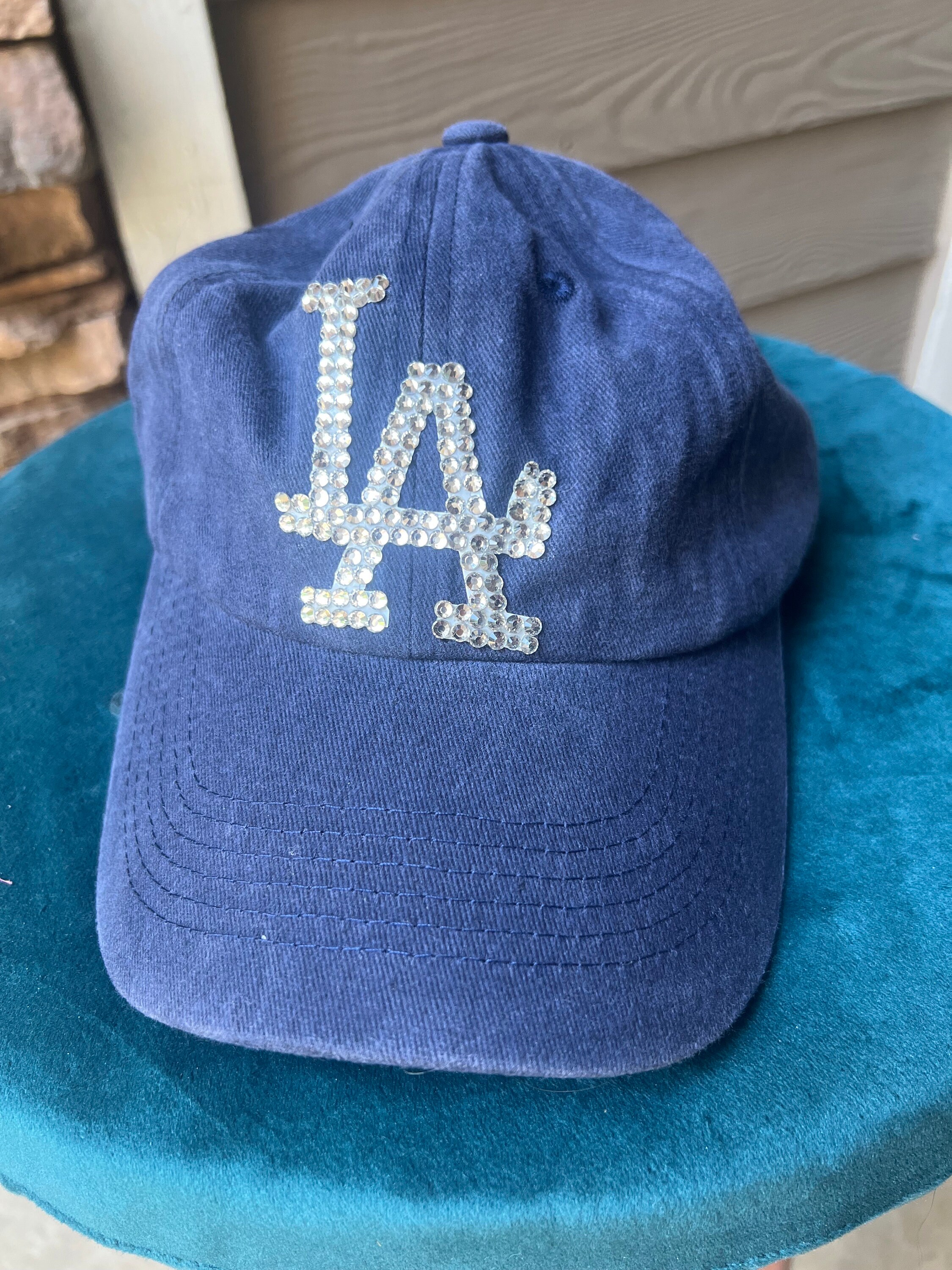 Distressed Denim Baseball Cap With Rhinestone US Flag – Bling Hat For Men & Women - View #11