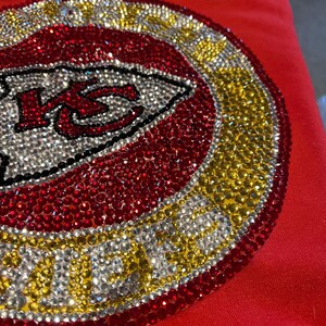 XL unisex Kansas City lined jacket with rhinestone embellishments-Bling Football Jacket, Sparkly Game Day Coat, Vintage Inspired KC Fan image 7