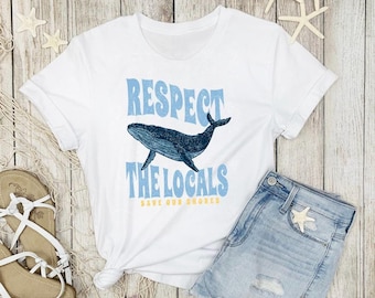 Camiseta Respeite os Locais - Camiseta com Estampa de Baleia e Conservação do Oceano