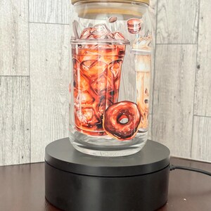 Iced Coffee Glass Can (16 oz): Sweets Design, Bamboo Lid & Glass Straw