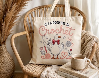 Bolso de tela con diseño de ganso para proyectos de ganchillo / Regalo divertido para amantes del tejido