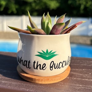 What The Fucculent | Vaso de cerâmica branca para suculentas com bandeja | Vaso de cacto Aloe | Amante de plantas