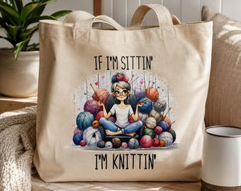 Bolso de tela para tejer / Regalo divertido para amantes del tejido, bolso para proyectos de ganchillo
