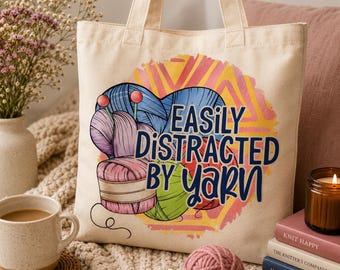 Bolso de tela para tejer, hacer ganchillo o manualidades, ideal para quienes se distraen fácilmente con la lana.