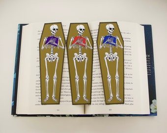 Spooky Skeleton Coffin Bookmark: Halloween Book Lover Gift