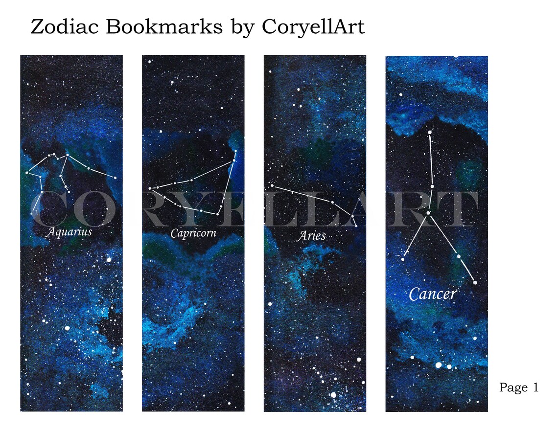 printable zodiac bookmark set instant download astrology