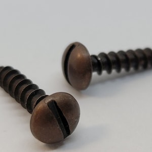 25 OR 100 SCREWS - #6 (5/8ths&quot;) Antique Copper Plated Round Head Screws  flat head dome fancy brass patina old retro vintage