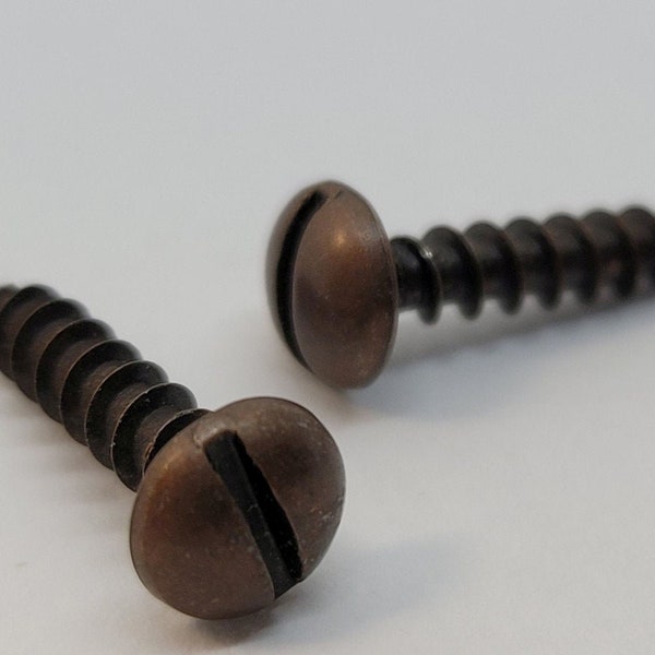 25 OR 100 SCREWS - #6 (5/8ths") Antique Copper Plated Round Head Screws  flat head dome fancy brass patina old retro vintage