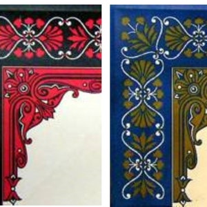 4 Blue REd Trunk INTERIOR corners decoration decal sticker decoration chest Steamer Antique Vintage old filigree fancy