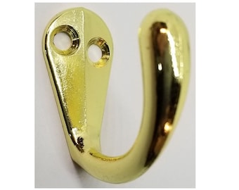 1.5" BRASS Small Jewelry Hook Front Mount Single shirt jacket hat brass tiny cast