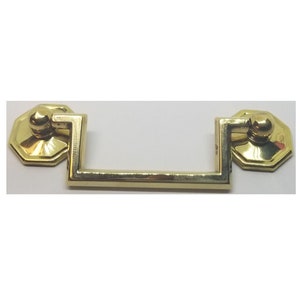 MEDIUM BRIGHT BRASS 3" Centers Colonial Revival Drawer Pull Square Handles Hexagonal Posts antique vintage old
