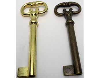 Blank Skeleton Key Brass Plated Die Cast Zinc antique vintage old retro roll desk drawer door cabinet charm mortise lock