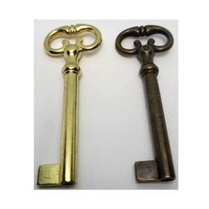 Blank Skeleton Key Brass Plated Die Cast Zinc antique vintage old retro roll desk drawer door cabinet charm mortise lock