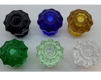 1", 1-1/4", 1-1/2" Fluted Glass Knobs with Pan head screw antique vintage old retro cabinet door drawer cupboard hoosier