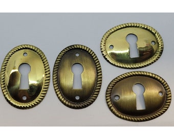 1.5" Antiqued Polished Stamped Brass Oval Horizontal Vertical Keyhole Cover with Rope Edging Escutcheon