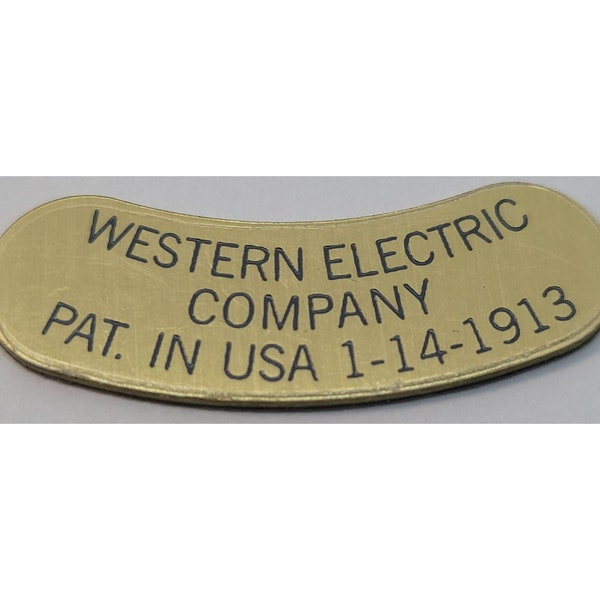 Western Electric Company USA 1913 - Curved Brushed Brass Phone Nameplate phone Kellogg western electric antique vintage retro old