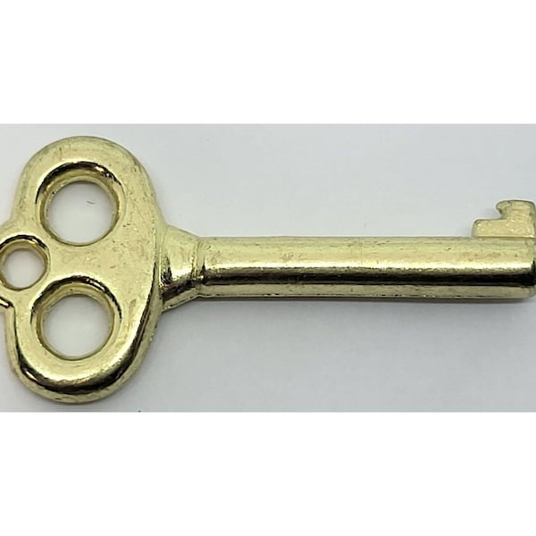 Small Cast Brass Key Polished Skeleton Antique retro desk cabinet hope chest box jewelry vintage tiny rustic 1880 lock