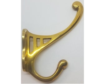 SMALL 4-3/4" CAST BRASS Front Mount Coat Hook double rack hat jacket fancy decorative antique old