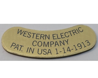 Western Electric Company USA 1913 - Curved Brushed Brass Phone Nameplate phone Kellogg western electric antique vintage retro old