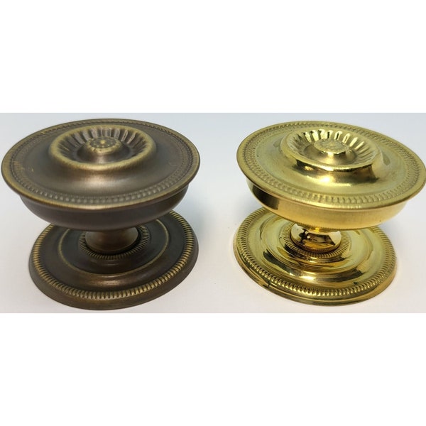 1-5/8" & 2" SHERATON FEDERAL STYLE Round Stamped Brass knob w/Backplate victorian rustic antique vintage old pull handle retro