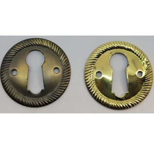 1&quot; Keyhole Cover Rope Edge Early American Style Stamped Brass & Aged Antique Brass key escutcheon small tiny hole cover insert