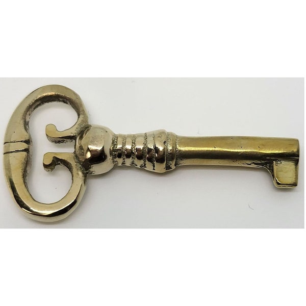 Small solid Cast Brass Key Polished Skeleton Antique retro desk cabinet hope chest box jewelry vintage tiny rustic door lock