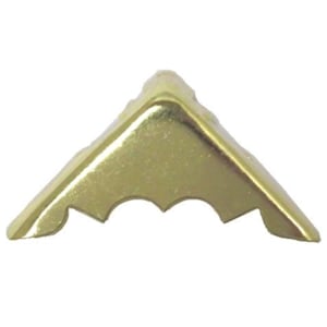 May include: Gold metal corner protector with a decorative scalloped edge.