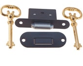 FLAT BLACK brass Roll Top Desk Lock Set rounded oval Catch 2 Keys vintage old retro chest trunk box case