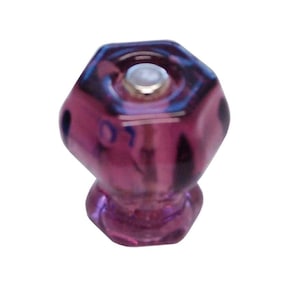 1-1/4&quot; PURPLE AMETHYST Glass Knob Hexagon antique vintage old retro pan Hoosier cupboard side door drawer cabinet