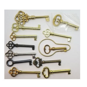 Sample set of 12 Skeleton keys (DOZEN) Polished Antique lock mortise vintage old decor ornament jewelry bank prop