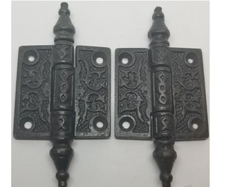 2" & 2.5" PAIR OF Victorian Style Hinges Cast Iron Antique Vintage rustic retro old decorative fancy engraved etched pattern door window