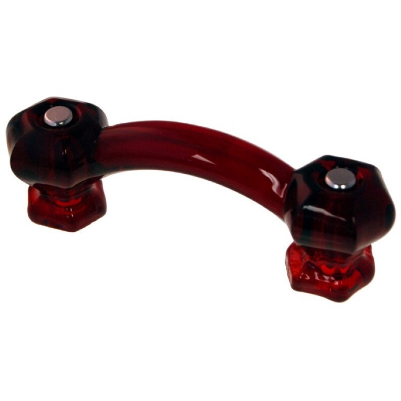 RUBY RED Glass Handle Hexagonal posts Pull Knob Hexagon antique vintage old retro Hoosier cupboard side door drawer cabinet pan