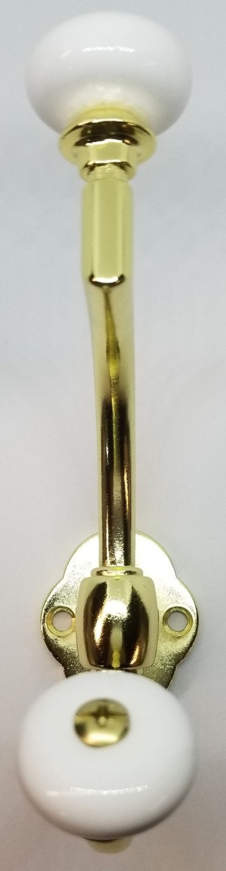 Bright Brass Double Front Mount Coat Hook Porcelain Knobs Old Etsy