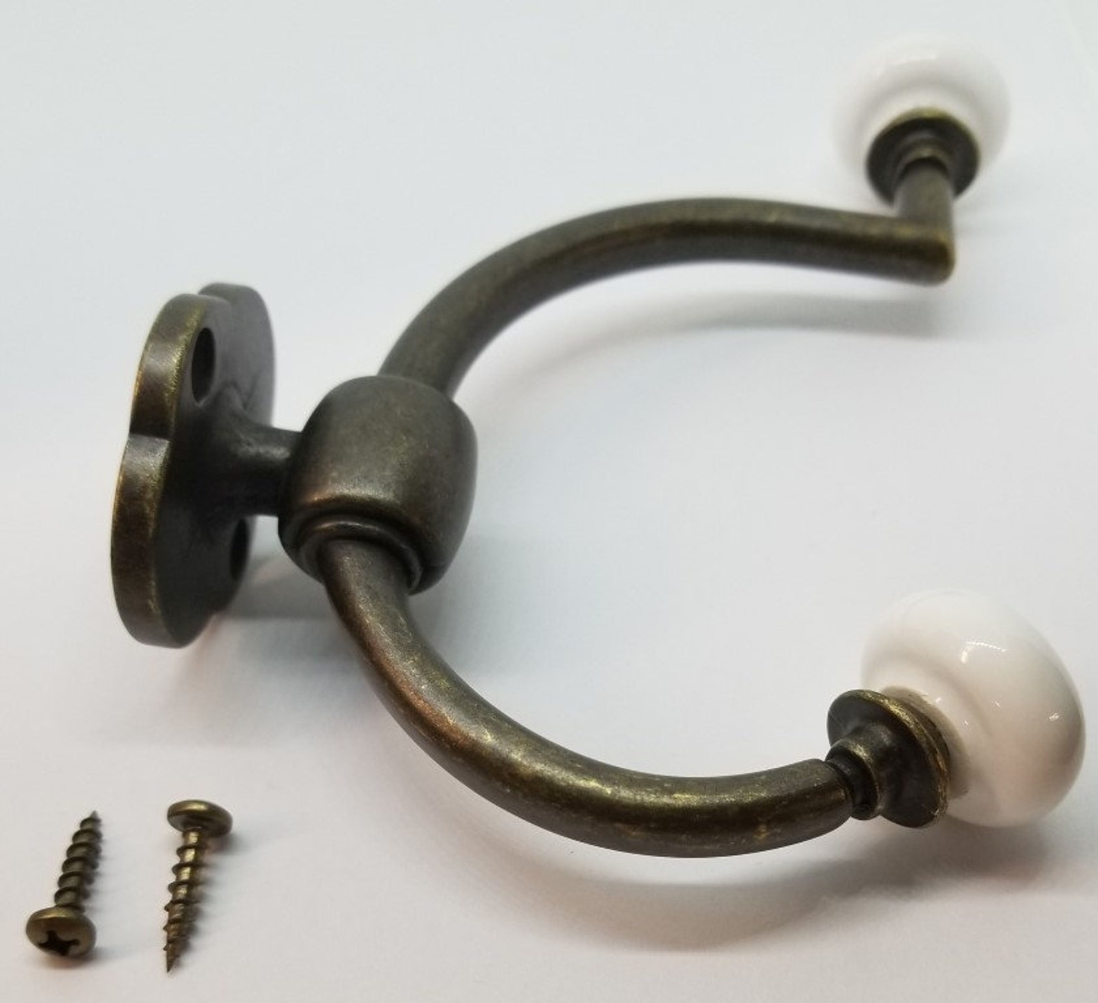 Antique Brass Double Front Mount Coat Hook Porcelain Knobs Old Etsy