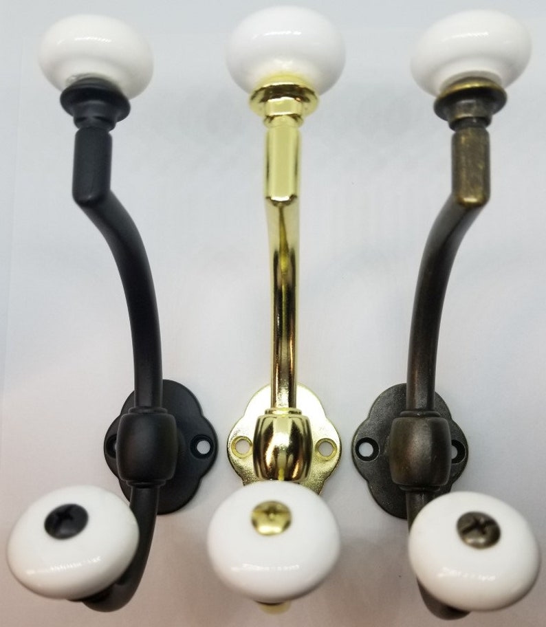Antique Brass Double Front Mount Coat Hook Porcelain Knobs old Etsy