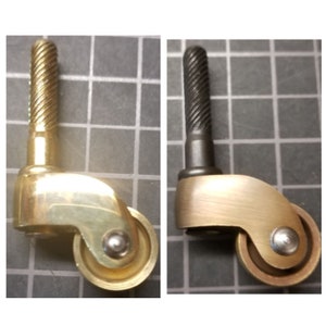 Small Cast Brass Philadelphia pattern STEM CASTER wheel tea cart table chair trunk chest antique vintage old rustic modern fancy decorative