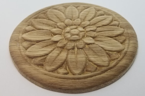 Applique Lot of 2 Solid Hardwood Round Rosette