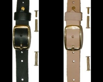 Short 8" Buckle Assembly - Black Natural Leather Brass Strap chest steamer antique vintage old steamer belt box retro decorative fancy lid